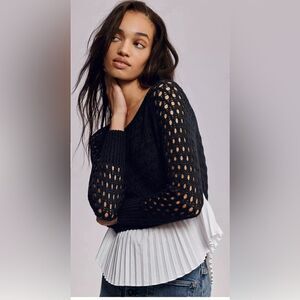 Maeve Layered Crochet and Pleated sweater blouse